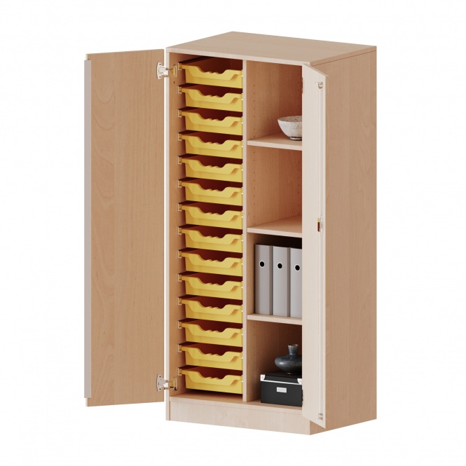 ErgoTray Schrank, 2reihig, 4 OH, zweitürig, mit 14 flachen Boxen, B/H/T 70,3x154x50cm 